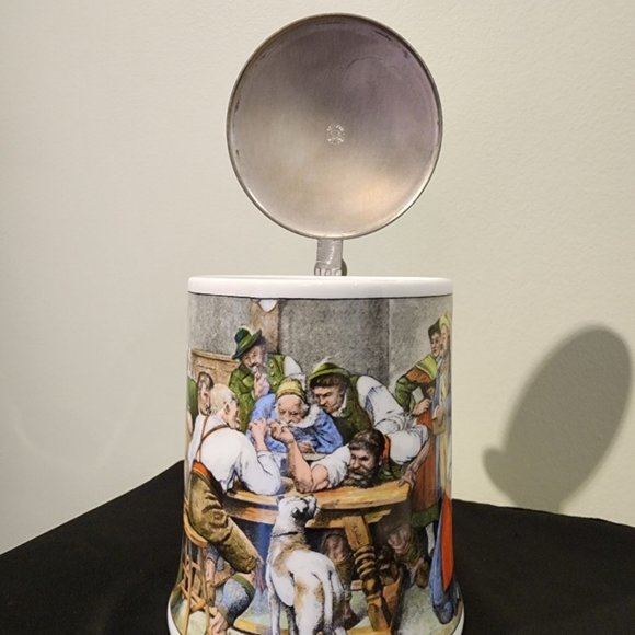 Vintage AK Kaiser Porcelain Beer Stein with Pewter lid - Arm Wrestling - Picture 6 of 15